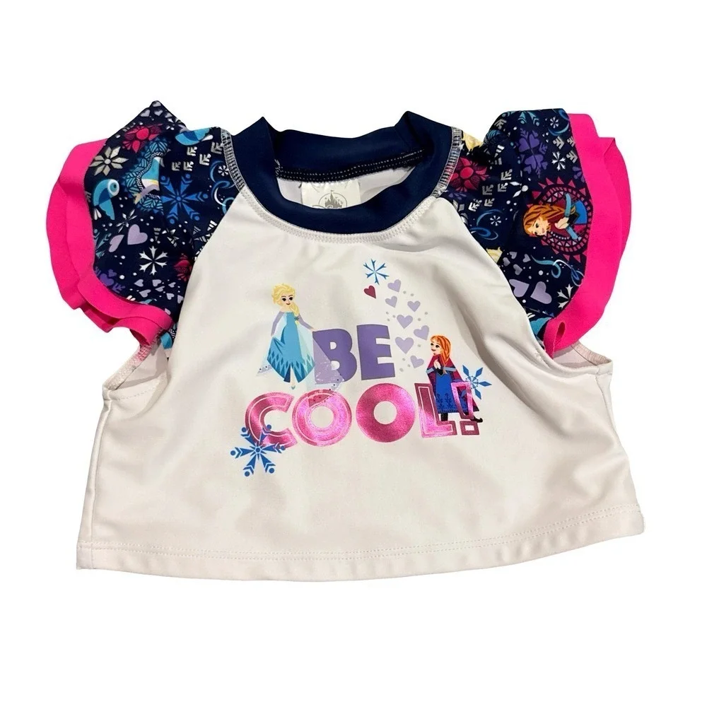 Disney Frozen Swim Top White Pink Elsa Anna Be Cool Rash Guard Girls 4
